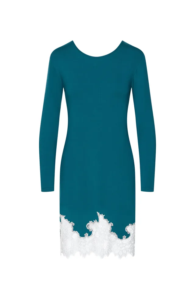 cadolle-chemise-de-nuit-modal-verte-dentelle image 1
