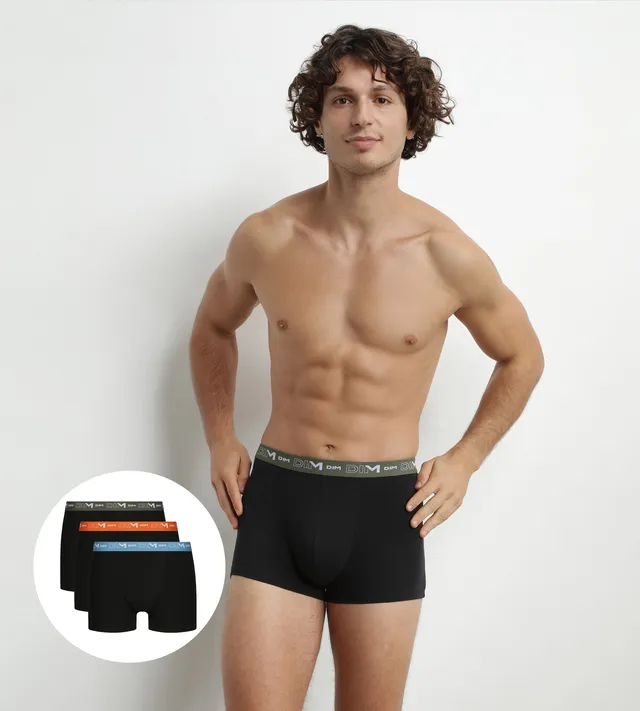 dim-d6596t3-lot-de-3-boxers-homme-coton-stretch-noir-ceinture-bleu-orange-vert image 1