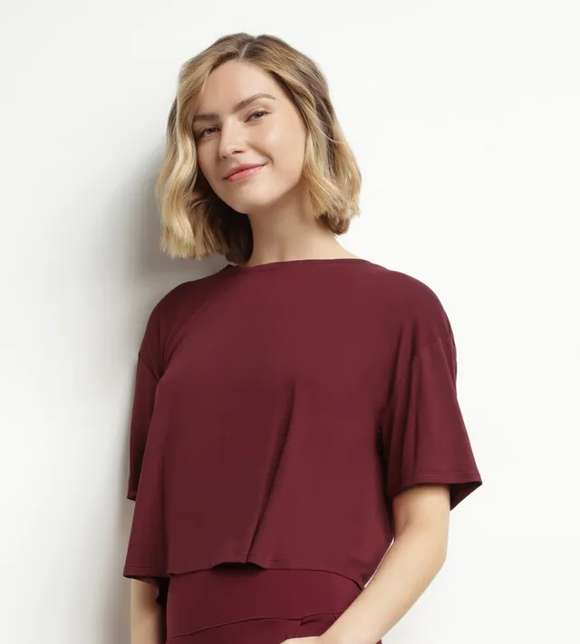 dim-move-t-shirt-de-sport-femme-viscose-bordeaux-dos-ouvert image 1
