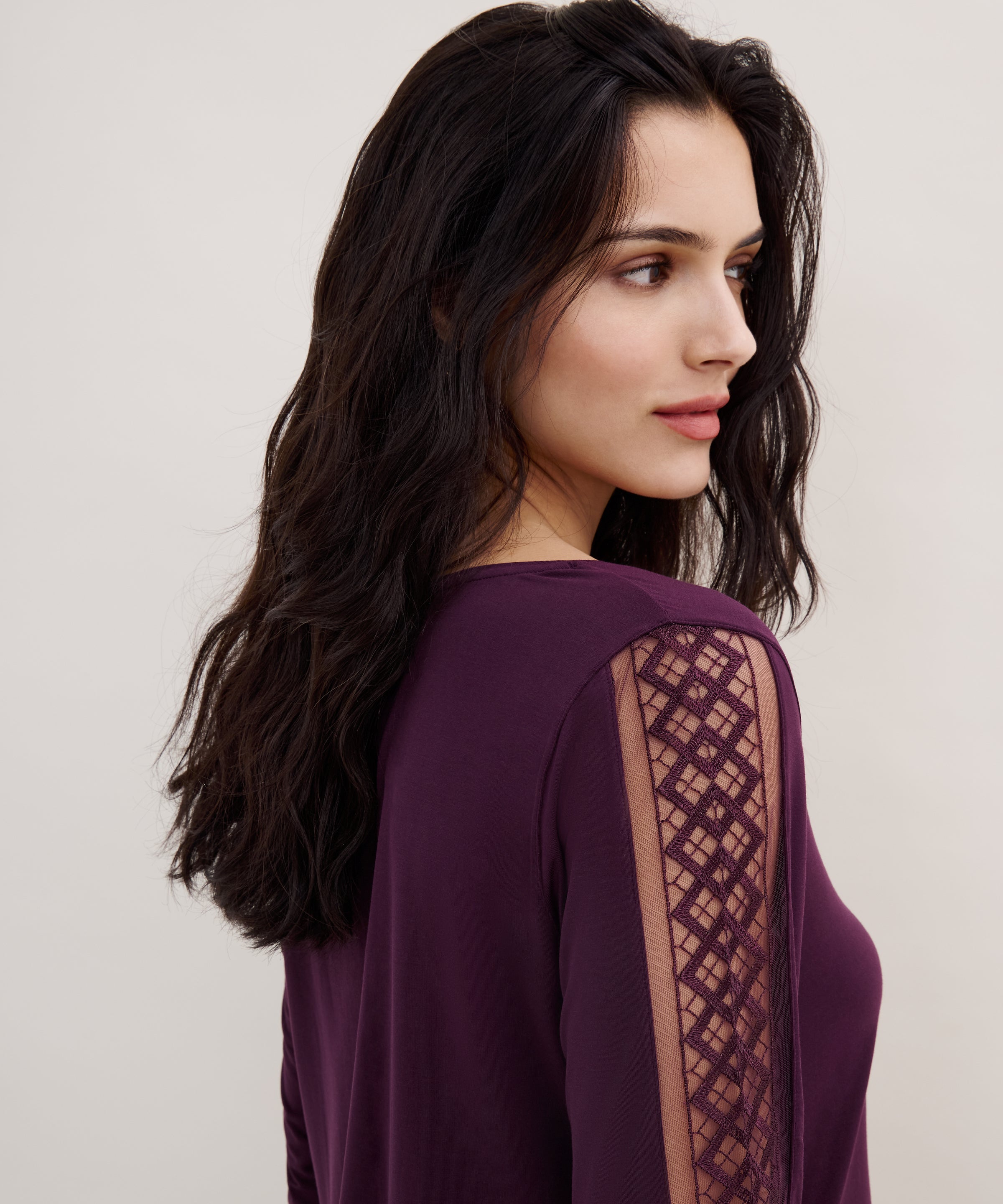 aubade-sweet-obsession-top-manches-longues-deep-berry-maille-modal-et-broderie image 5