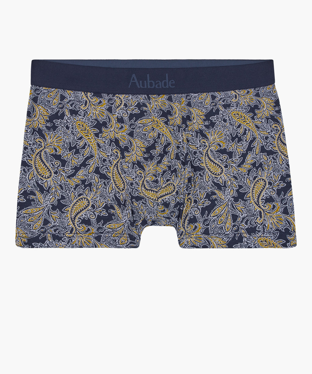 aubade-homme-boxer-paisley-bleu-marine-ocre image 1