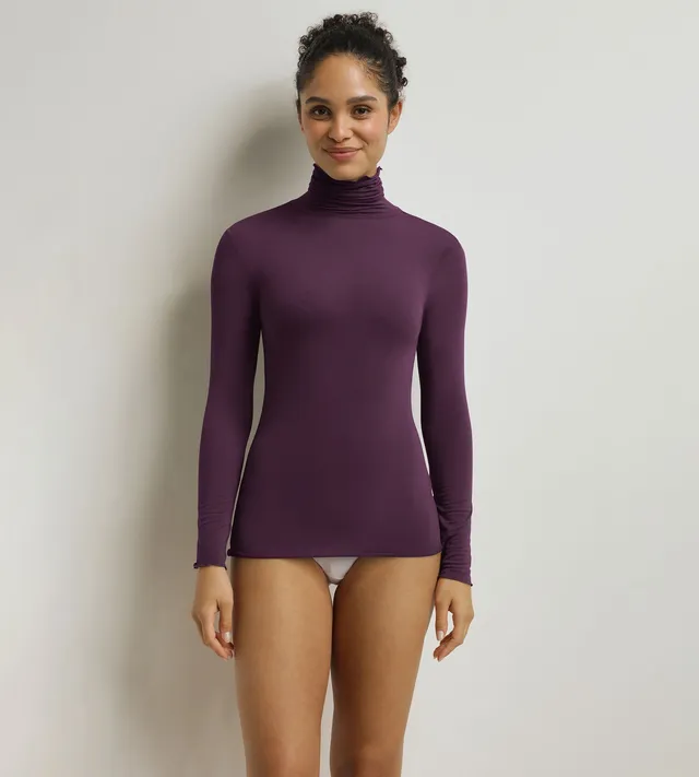 dim-thermal-t-shirt-femme-col-montant-violet-prune-modal-cachemire image 1