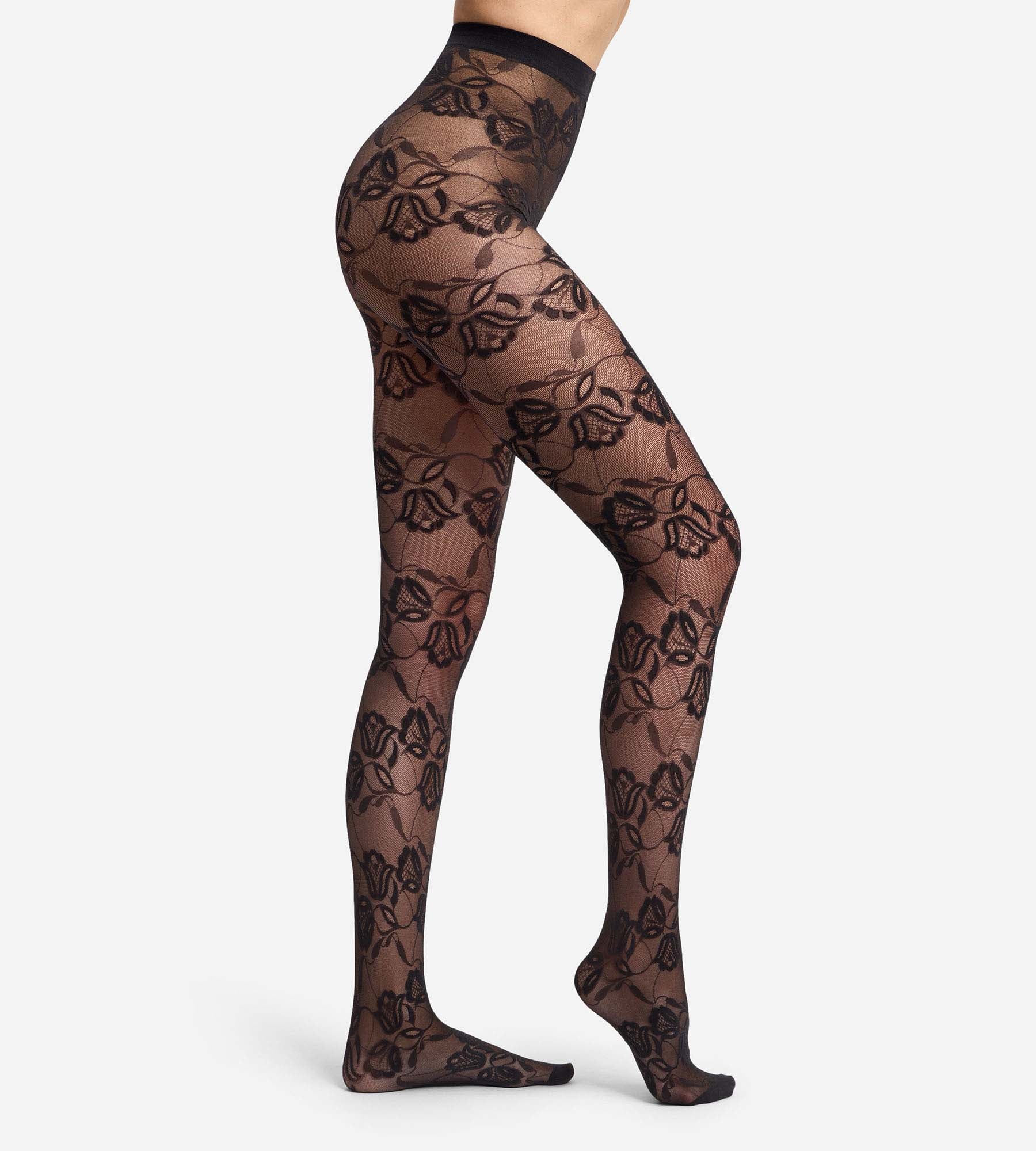 dim-style-le-tulipe-collant-fantaisie-motif-floral-velours-noir image 1