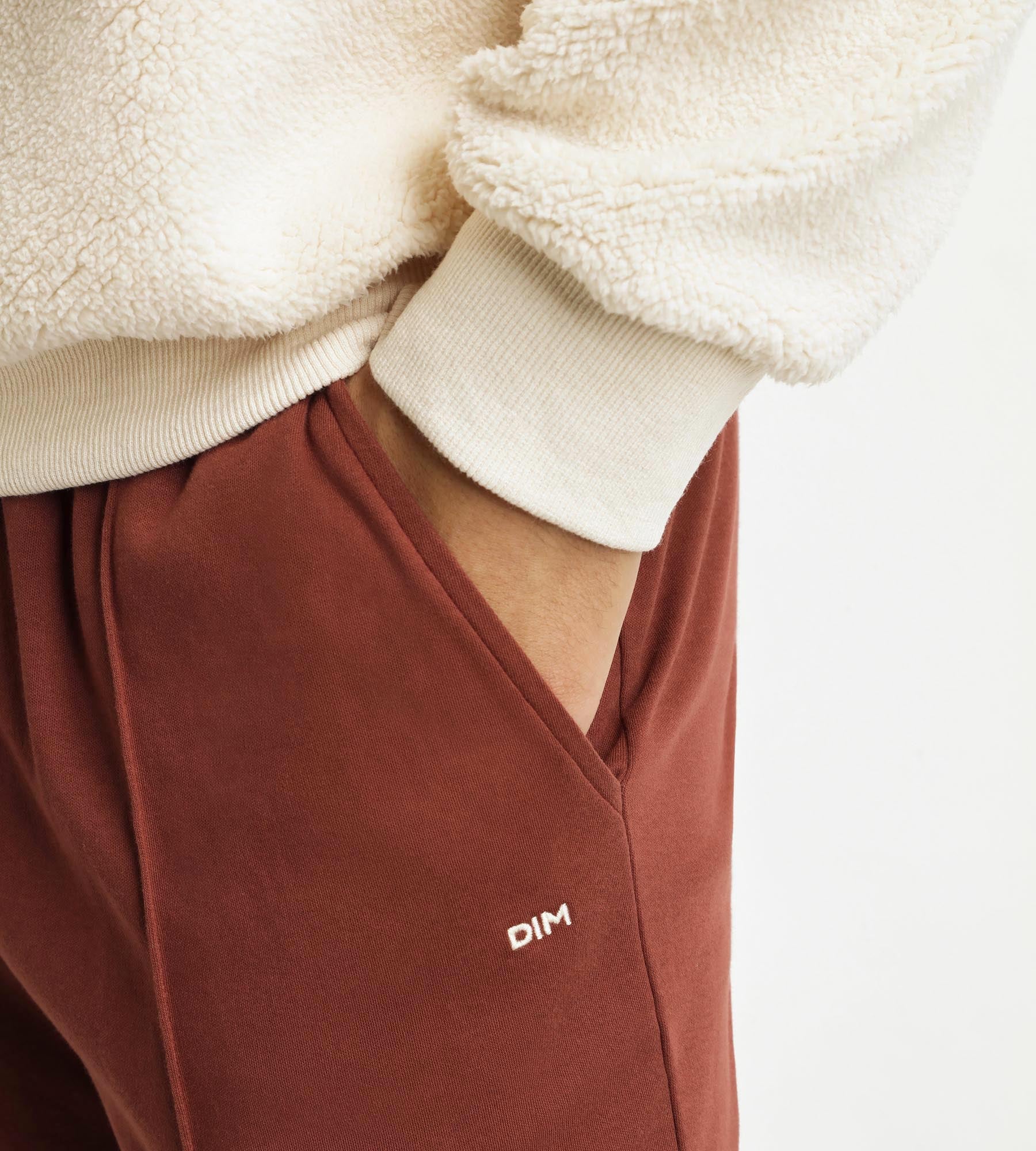 dim-ensemble-pyjama-pantalon-homme-ivoire-bordeaux-effet-laine image 3