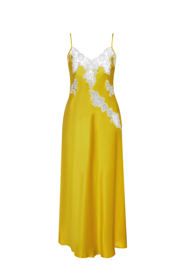 cadolle-eloise-chemise-de-nuit-en-soie-jaune-dentelle-doubl-e image 1