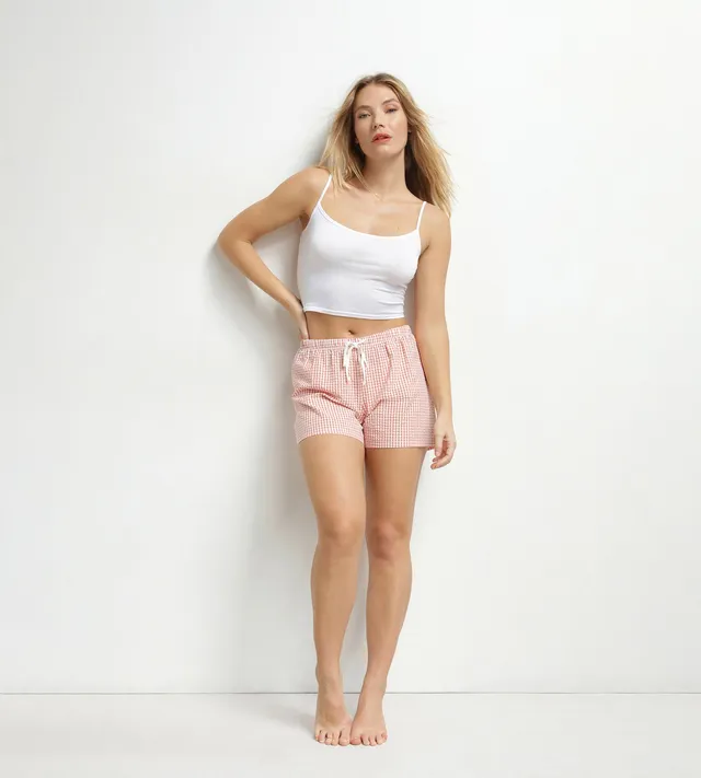dim-nightwear-short-de-pyjama-femme-vichy-seersucker-abricot-cru image 1