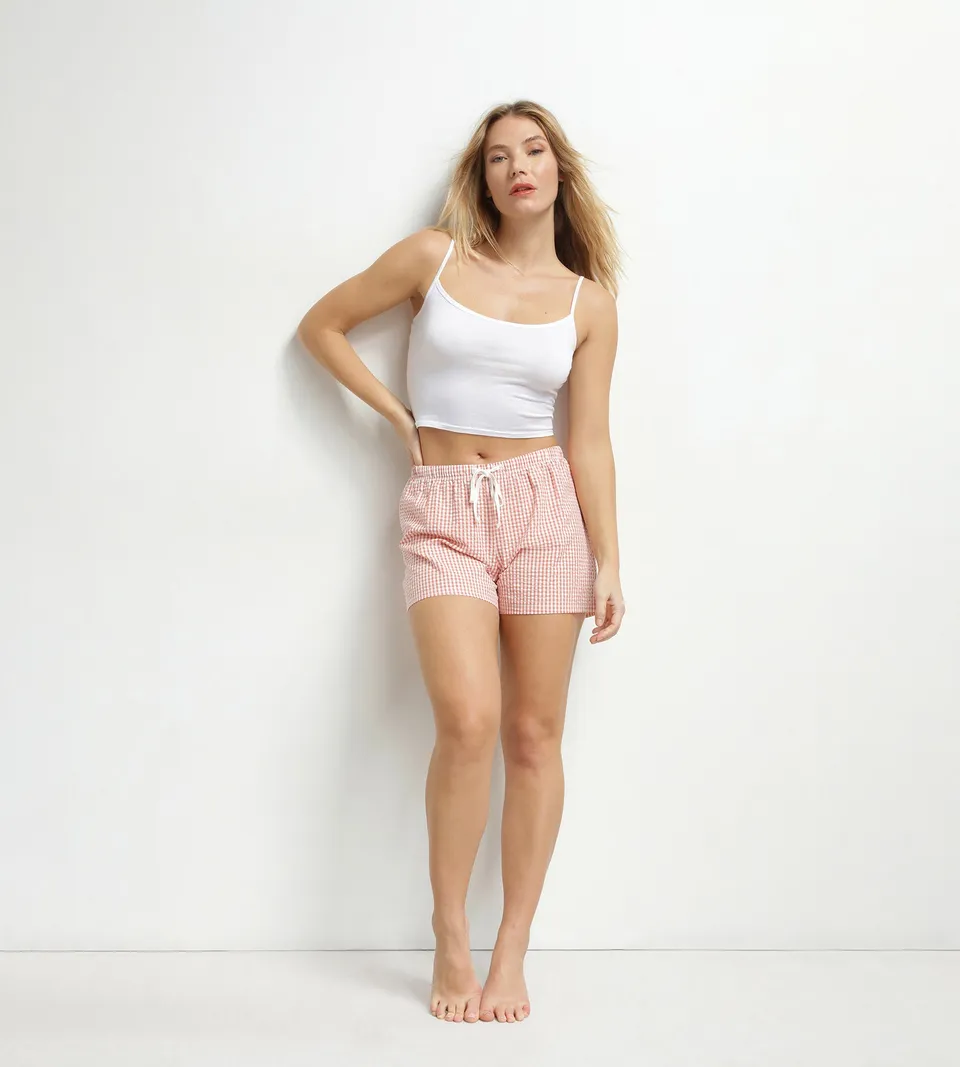dim-nightwear-short-de-pyjama-femme-vichy-seersucker-abricot-cru image 1