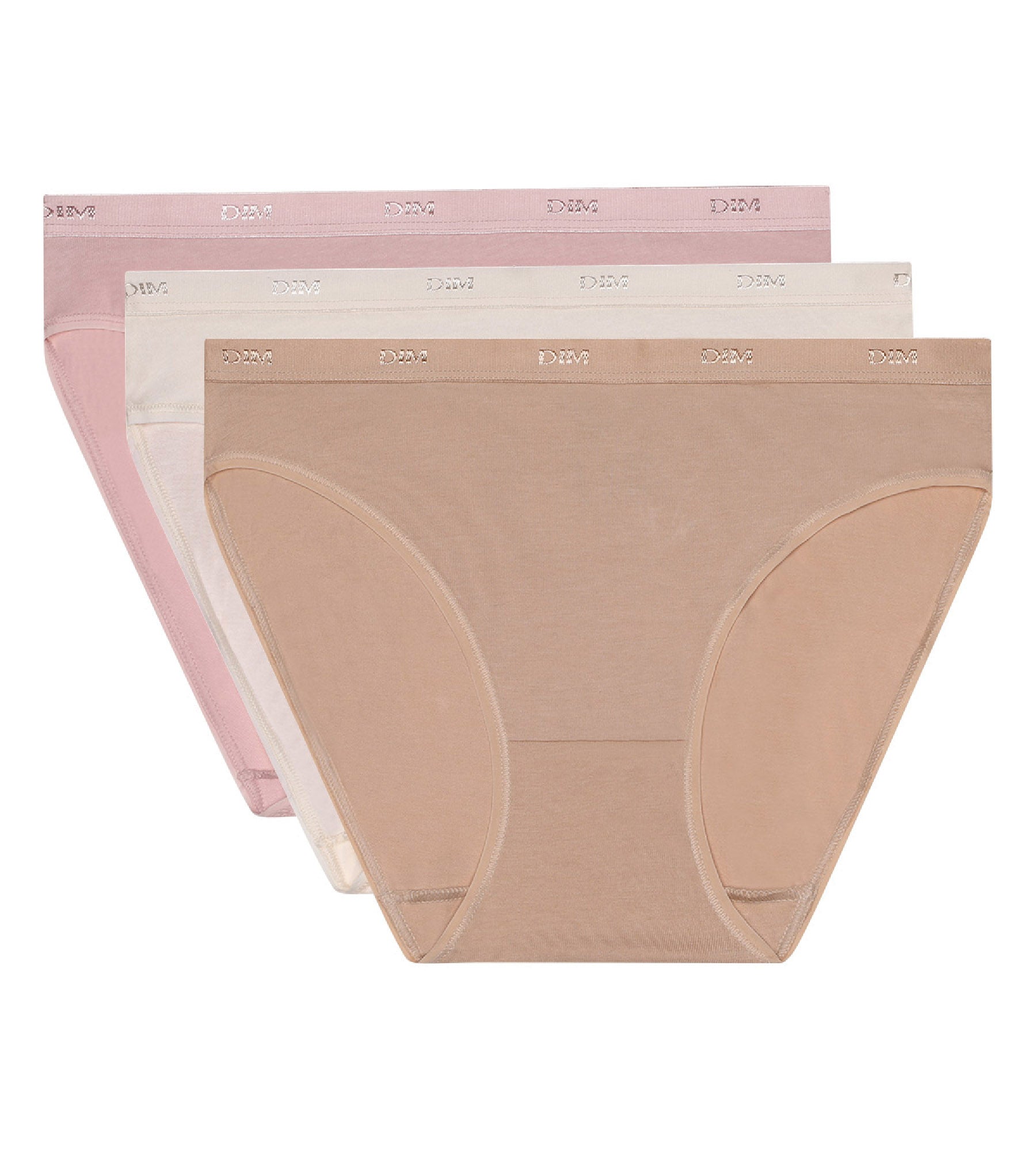 dim-les-pockets-lot-de-3-slips-femme-coton-peau-rose-nacre image 3