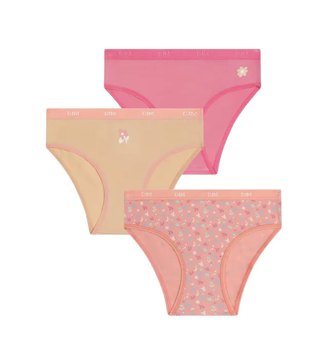dim-les-pockets-lot-de-3-culottes-fille-coton-stretch-p-che-fleurs image 1