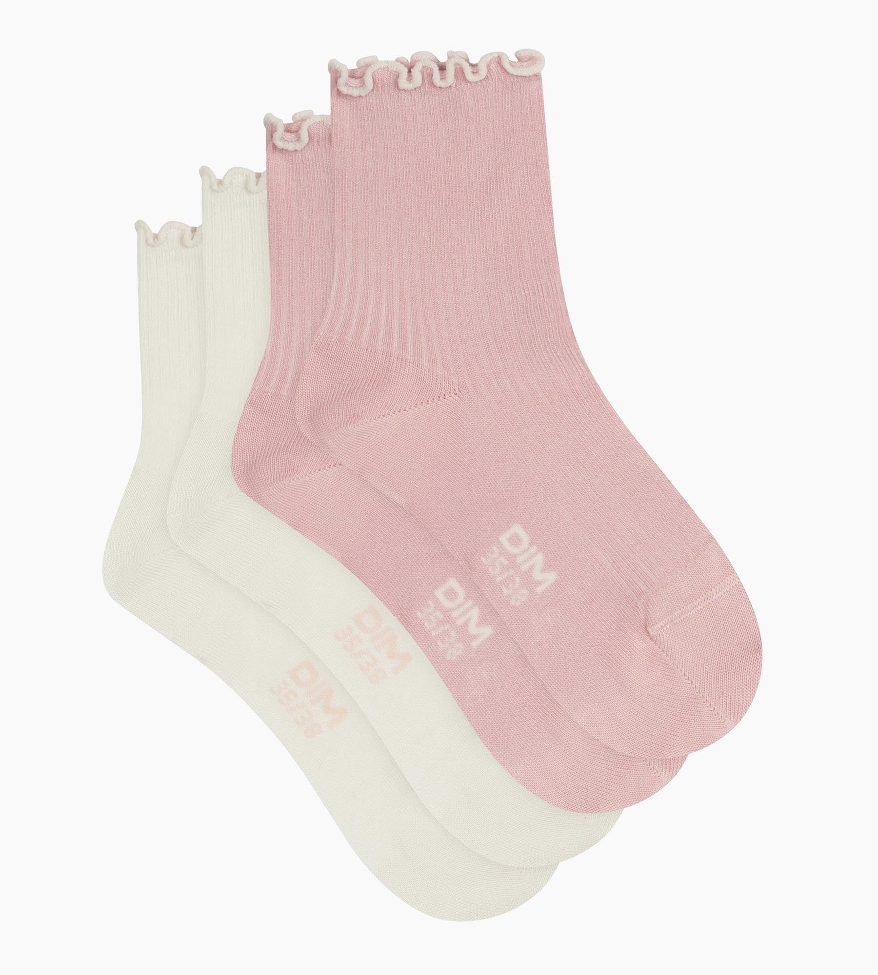 dim-modal-lot-de-2-paires-chaussettes-femme-volants-rose-ivoire image 2