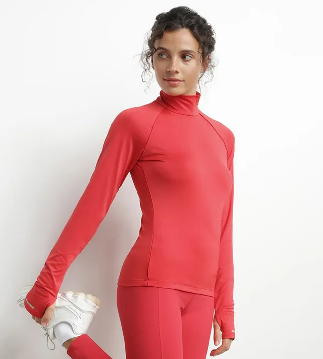 dim-move-haut-de-sport-femme-col-montant-microfibre-rouge image 1