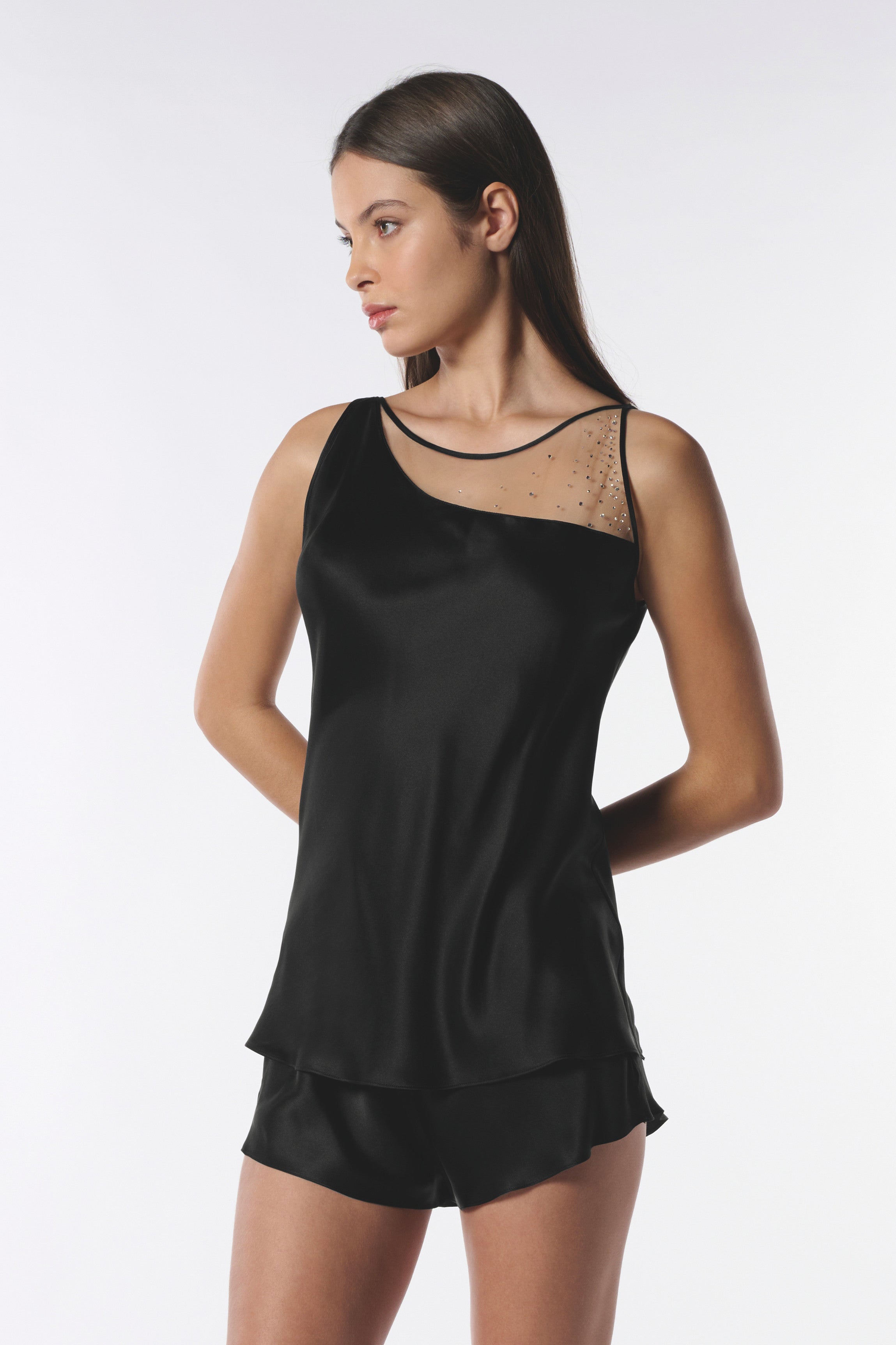 cadolle-d-bardeur-soie-noire-strass-top-lingerie image 1