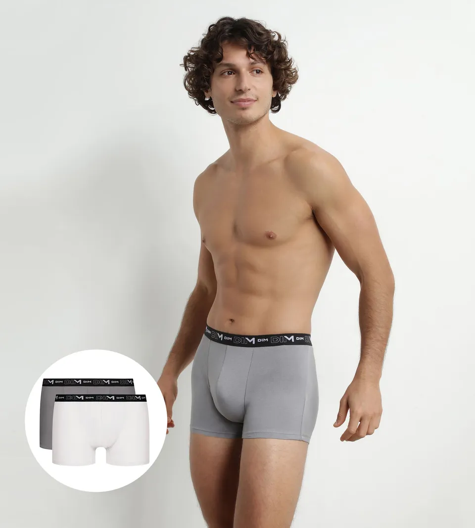 dim-lot-de-2-boxers-homme-coton-stretch-blanc-gris-d6596t2 image 1