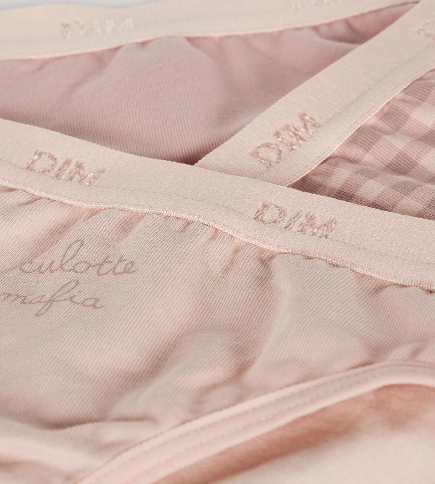 dim-les-pockets-lot-de-3-culottes-fille-coton-stretch-mauve-vichy image 3