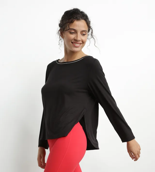 dim-move-haut-de-sport-femme-col-bateau-viscose-noire image 1