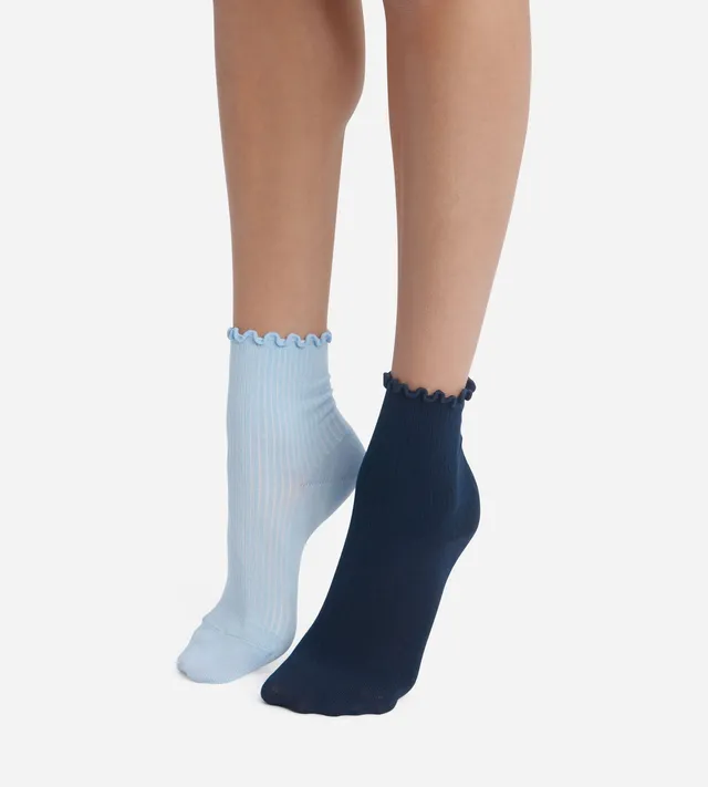 dim-modal-lot-de-2-paires-chaussettes-femme-volants-marine-bleu-ciel image 1