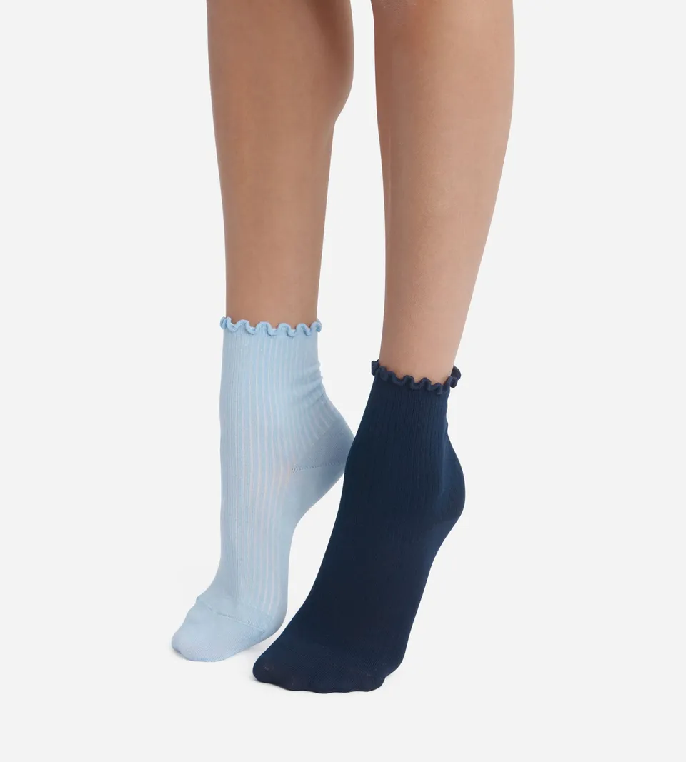 dim-modal-lot-de-2-paires-chaussettes-femme-volants-marine-bleu-ciel image 1