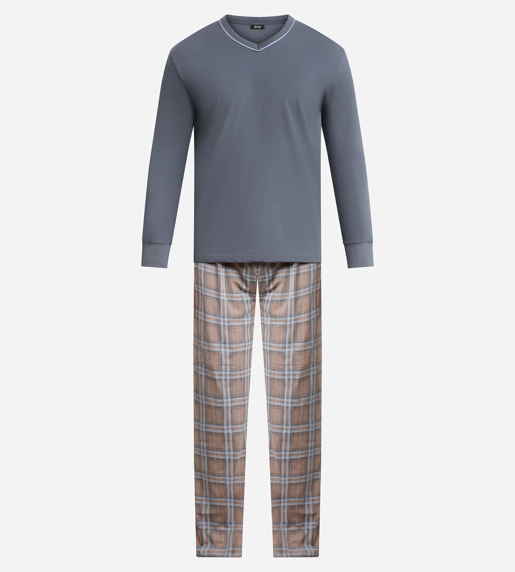 dim-nightwear-pyjama-homme-pantalon-jersey-gris-carreaux image 5