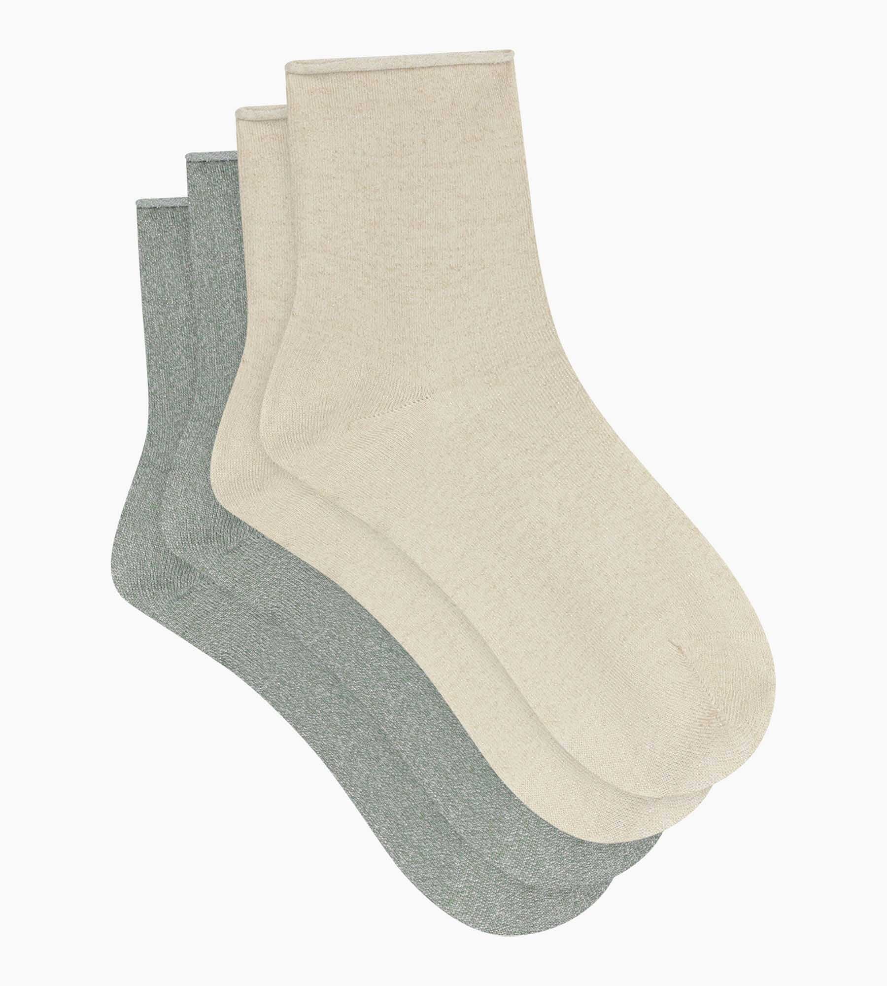 lot-de-2-paires-de-chaussettes-dim-mode-lurex-kaki-beige image 2