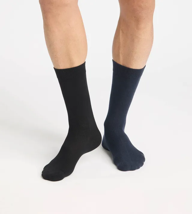 dim-lot-de-2-chaussettes-homme-coton-bleu-thermo-chaleur image 1