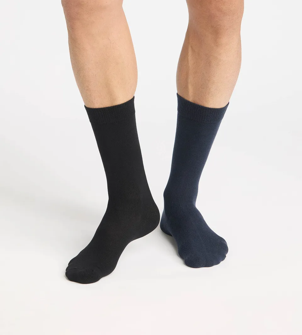 dim-lot-de-2-chaussettes-homme-coton-bleu-thermo-chaleur image 1