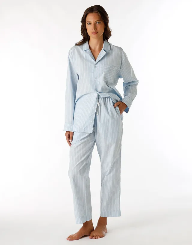 dim-pyjama-long-ouvert-unisexe-toile-coton-bleu-rayures image 1