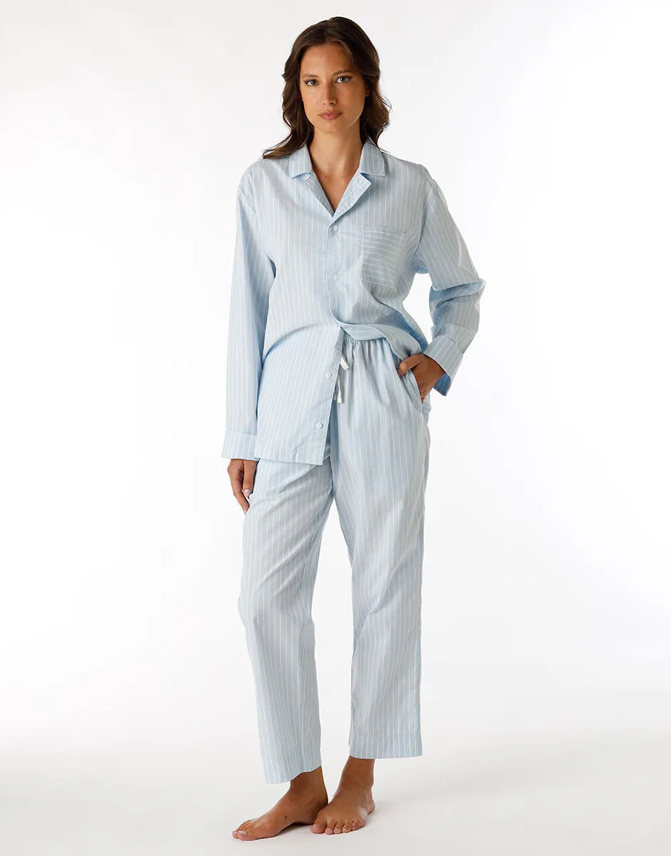 dim-pyjama-long-ouvert-unisexe-toile-coton-bleu-rayures image 1