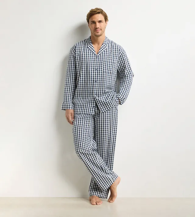 dim-woven-ensemble-pyjama-pantalon-homme-vichy-bleu image 1