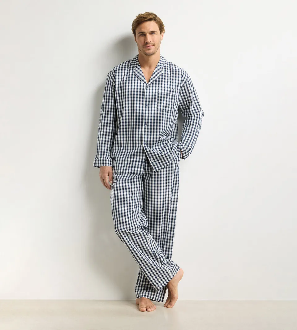 dim-woven-ensemble-pyjama-pantalon-homme-vichy-bleu image 1