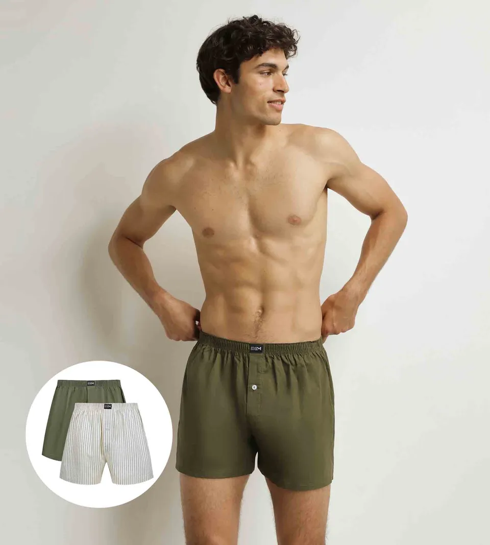 dim-coton-stretch-lot-de-2-cale-ons-homme-beige-et-vert-tennis image 1