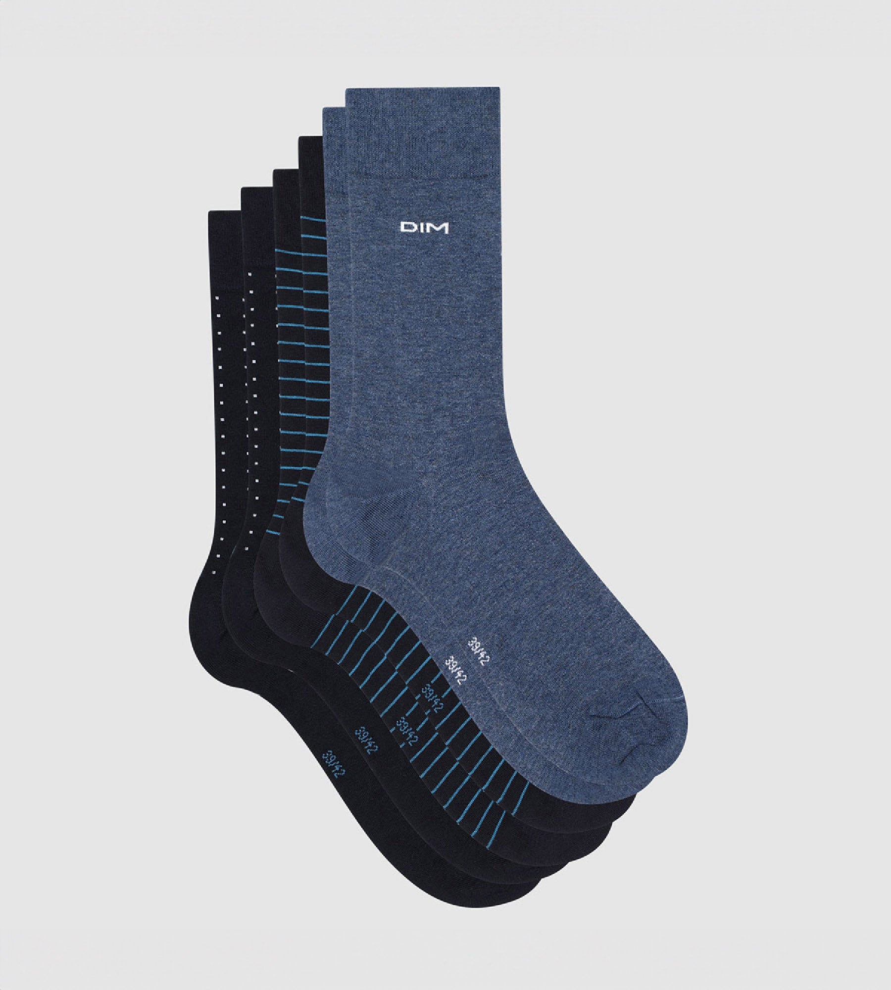 dim-coton-style-lot-3-chaussettes-homme-bleu-ray-pois image 2