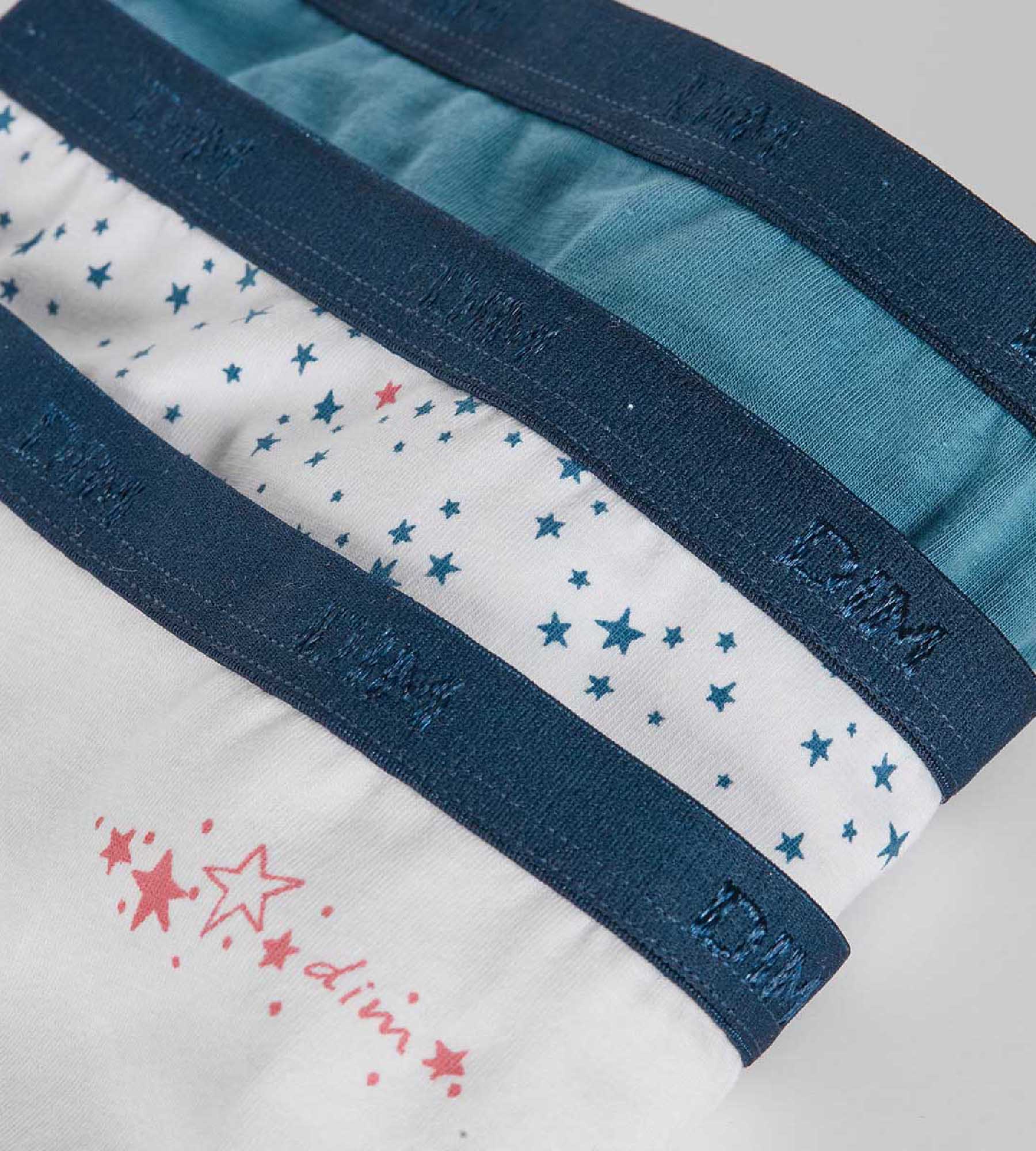 dim-les-pockets-lot-de-3-slips-fille-coton-stretch-blanc-bleu-toiles image 3