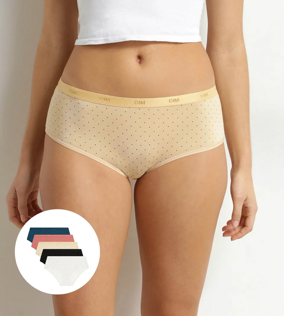 dim-les-pockets-lot-de-5-boxers-femme-coton-stretch-pois image 1