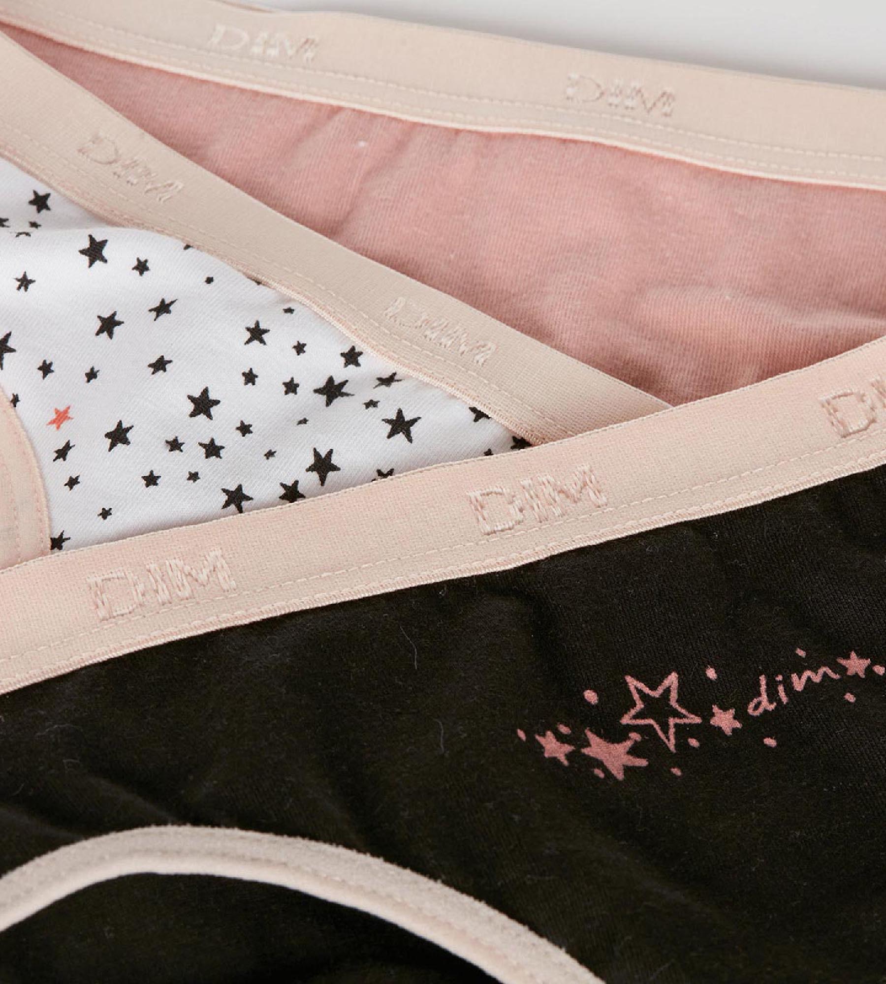 dim-les-pockets-lot-de-3-slips-fille-coton-stretch-noir-rose-toiles image 3
