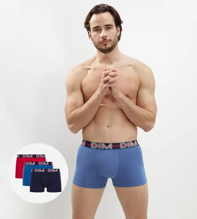 dim-lot-de-3-boxers-homme-powerful-uni-rouge-bleu-nuit-bleu-clair image 1
