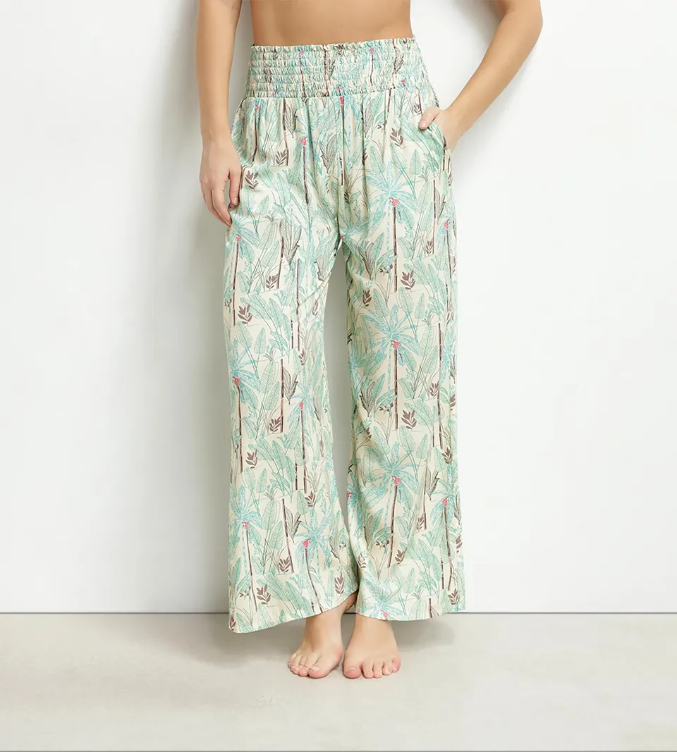 dim-pantalon-de-plage-femme-large-motif-palmiers image 1
