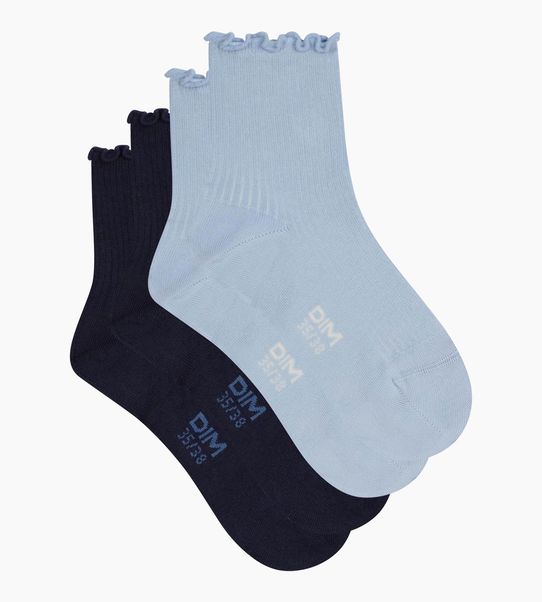 dim-modal-lot-de-2-paires-chaussettes-femme-volants-marine-bleu-ciel image 3