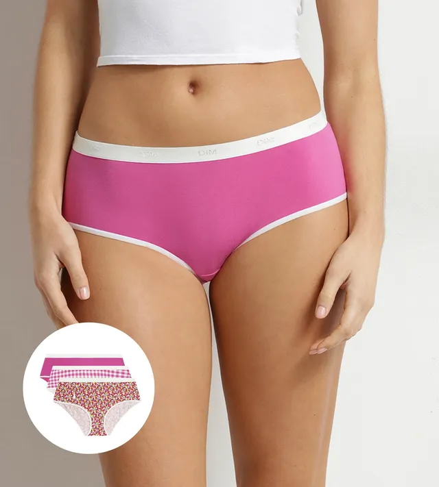 dim-les-pockets-boxers-femme-coton-stretch-vichy-liberty-lot-de-3-rose-fuchsia-c image 1