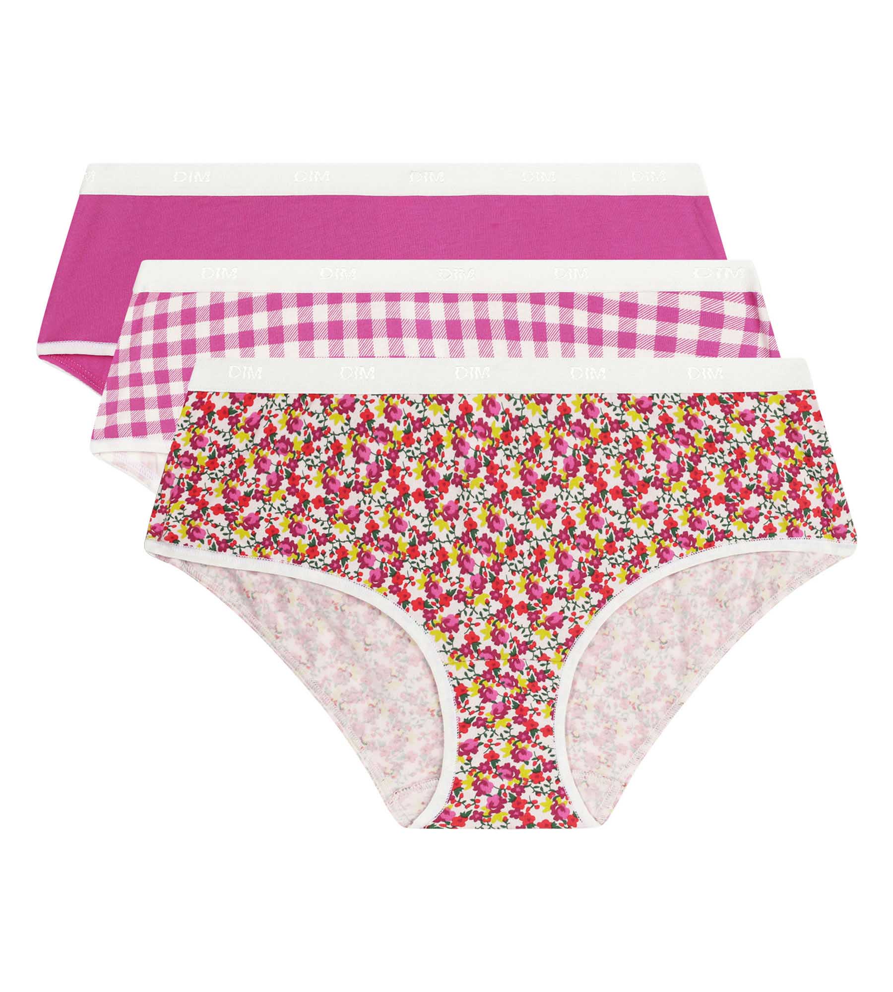 dim-les-pockets-boxers-femme-coton-stretch-vichy-liberty-lot-de-3-rose-fuchsia-c image 5