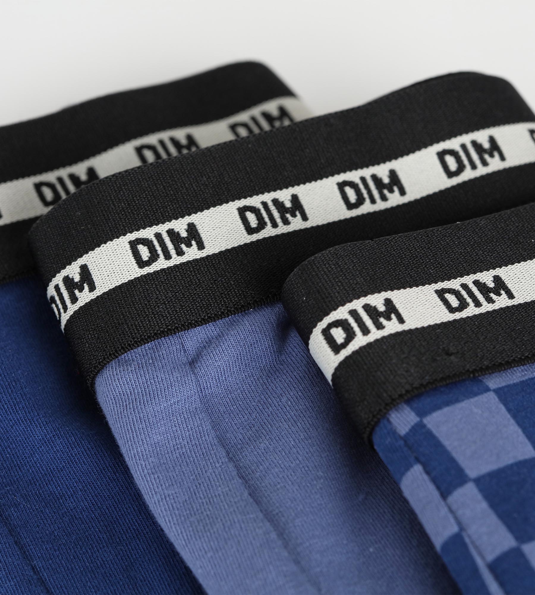 dim-lot-de-3-boxers-enfant-coton-stretch-damier-bleu image 3