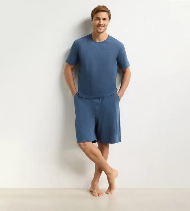dim-homme-jersey-ensemble-pyjama-short-bleu-m-lange image 1