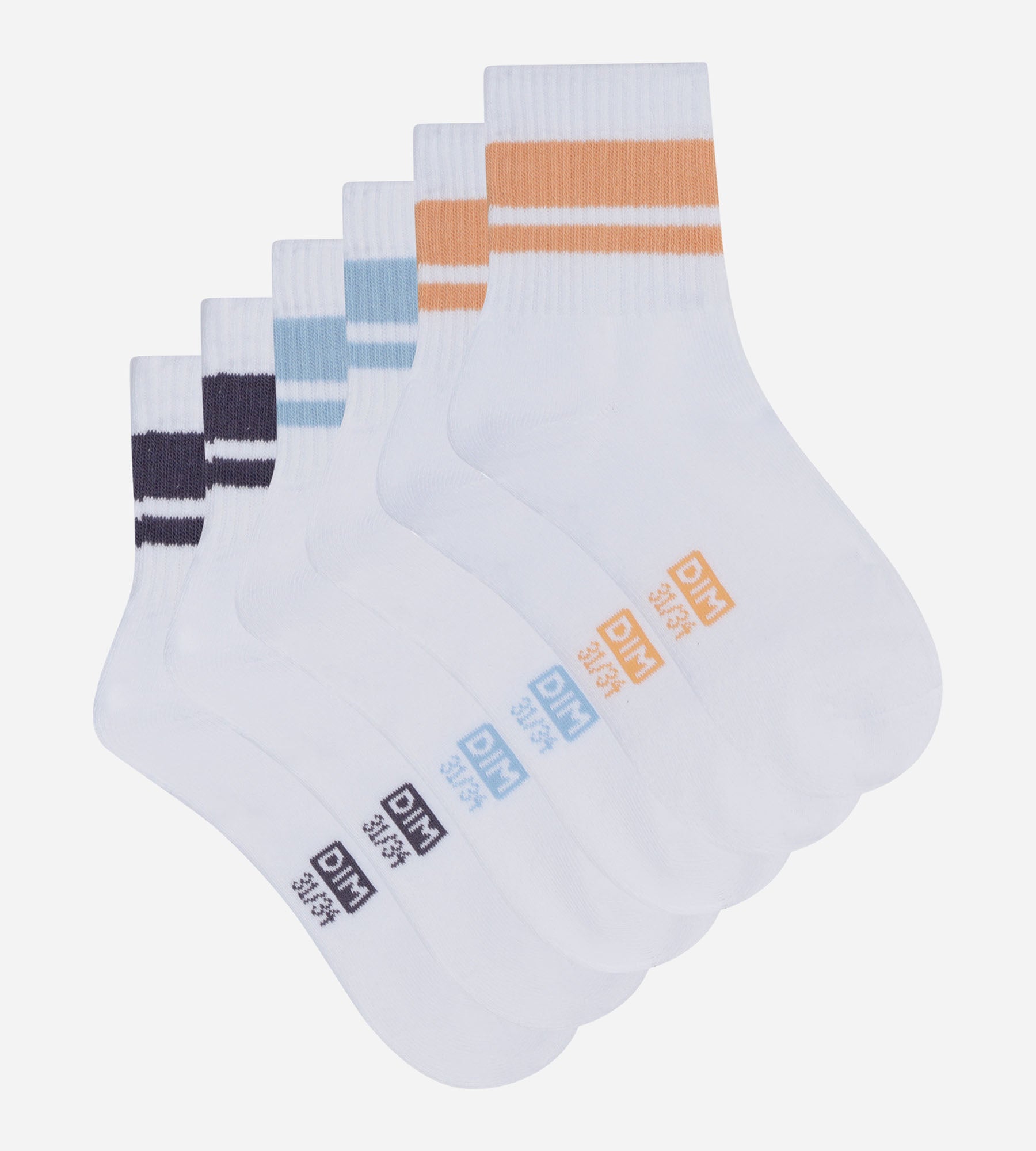 dim-sport-lot-de-3-paires-de-socquettes-enfant-bleu-p-che-blanc image 2