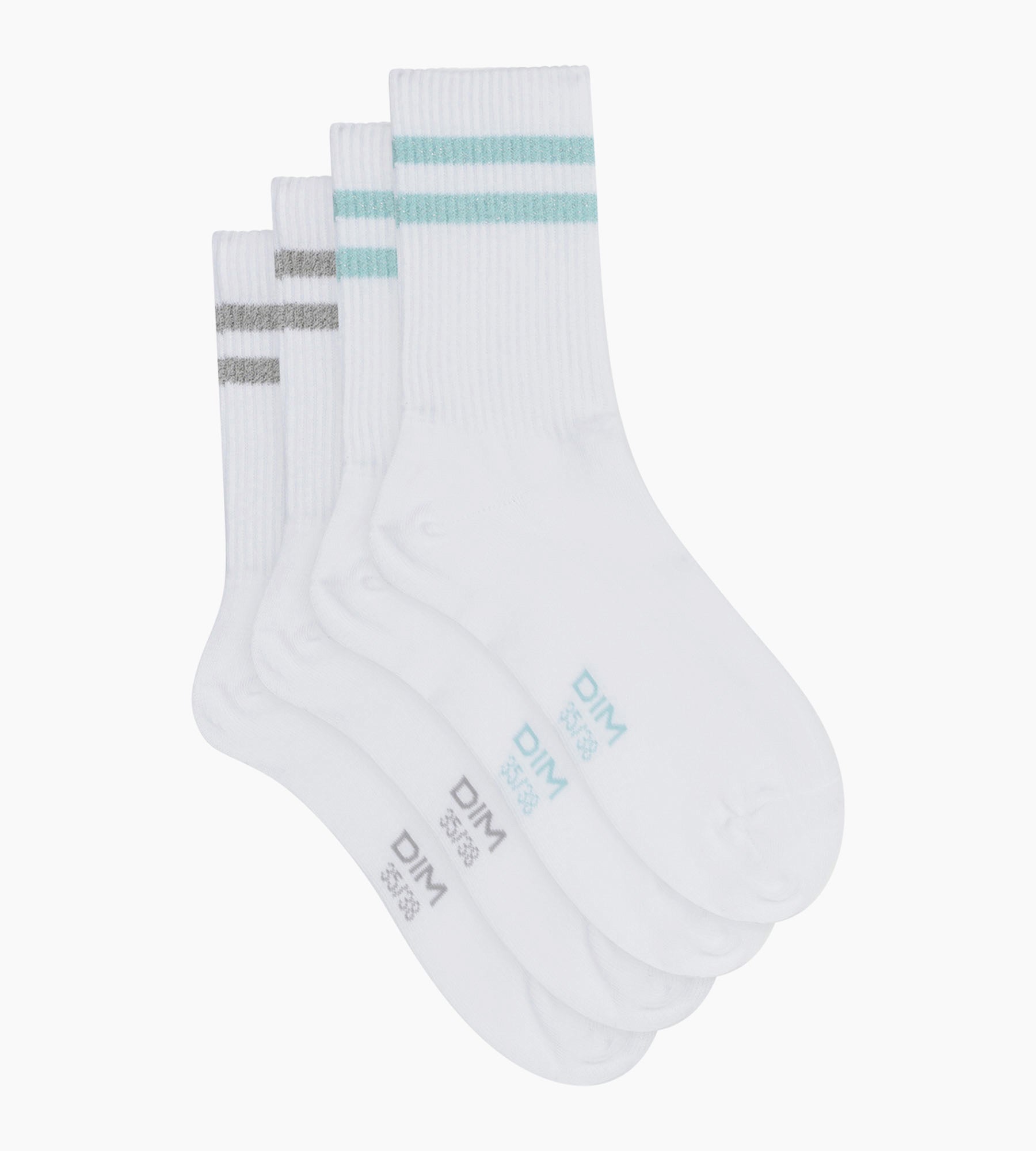 dim-mode-lot-de-2-paires-de-chaussettes-coton-blanc-lurex-bleu-gris image 2