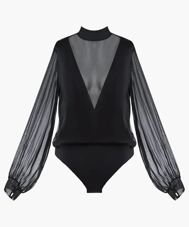 les-bodys-by-aubade-body-manches-longues-en-mousseline-de-soie-noir image 1