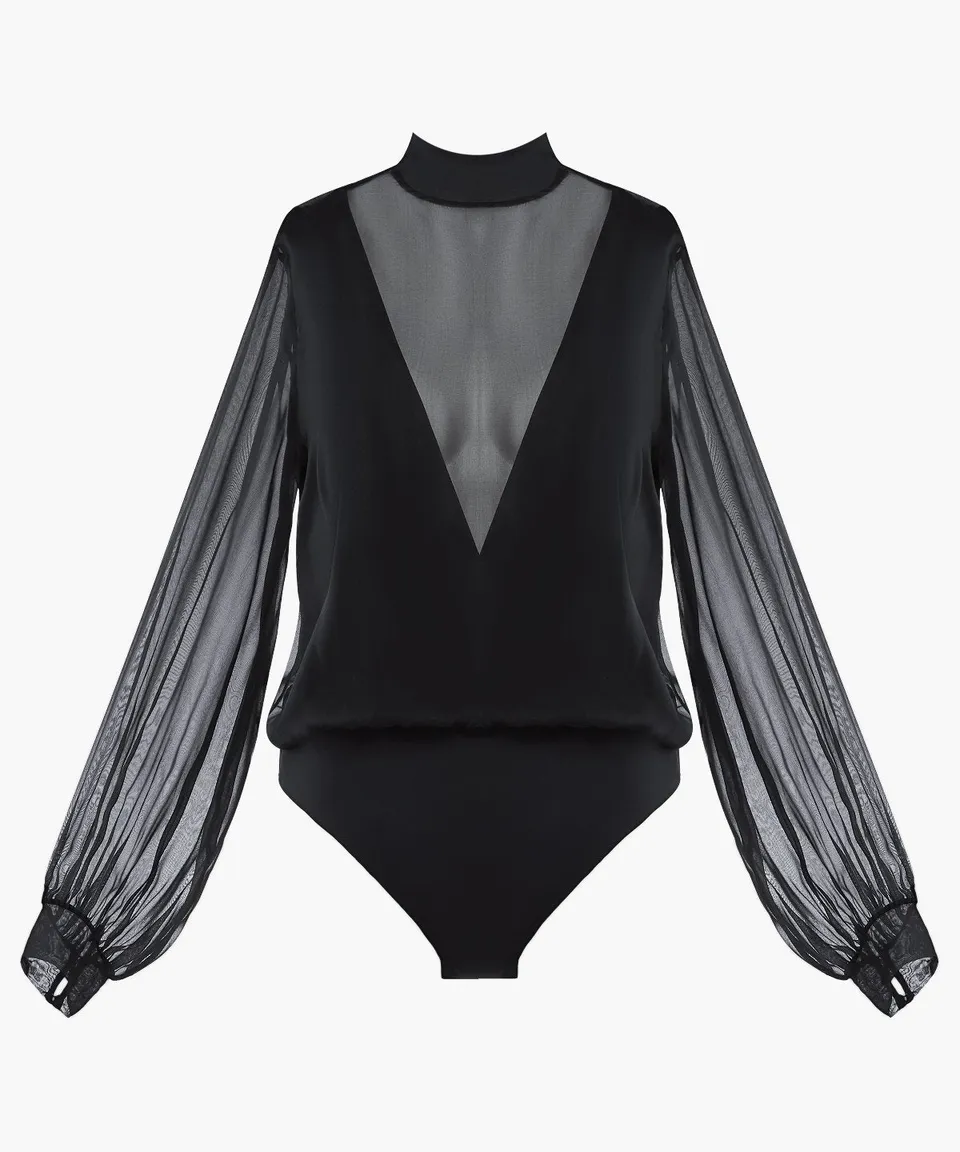 les-bodys-by-aubade-body-manches-longues-en-mousseline-de-soie-noir image 1