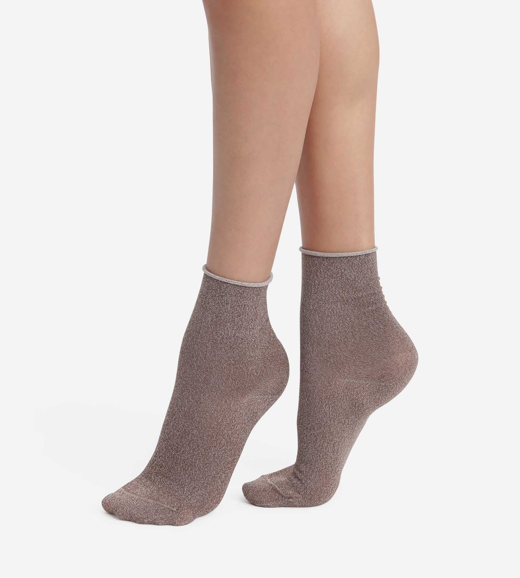 dim-mode-chaussettes-femme-mi-hautes-lurex-marron image 1