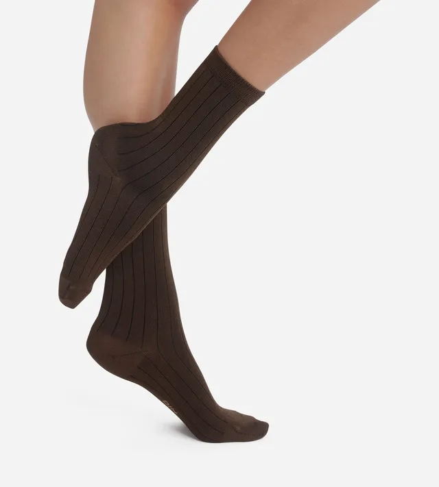 dim-mode-chaussettes-femme-c-tel-es-coton-satin-marron image 1