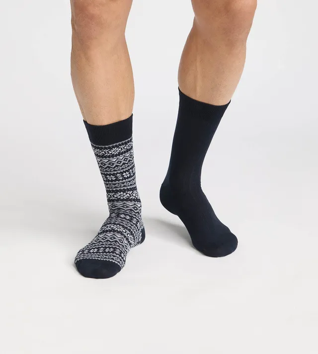 dim-coton-fancy-lot-de-2-chaussettes-homme-nordique-navy-bleu image 1