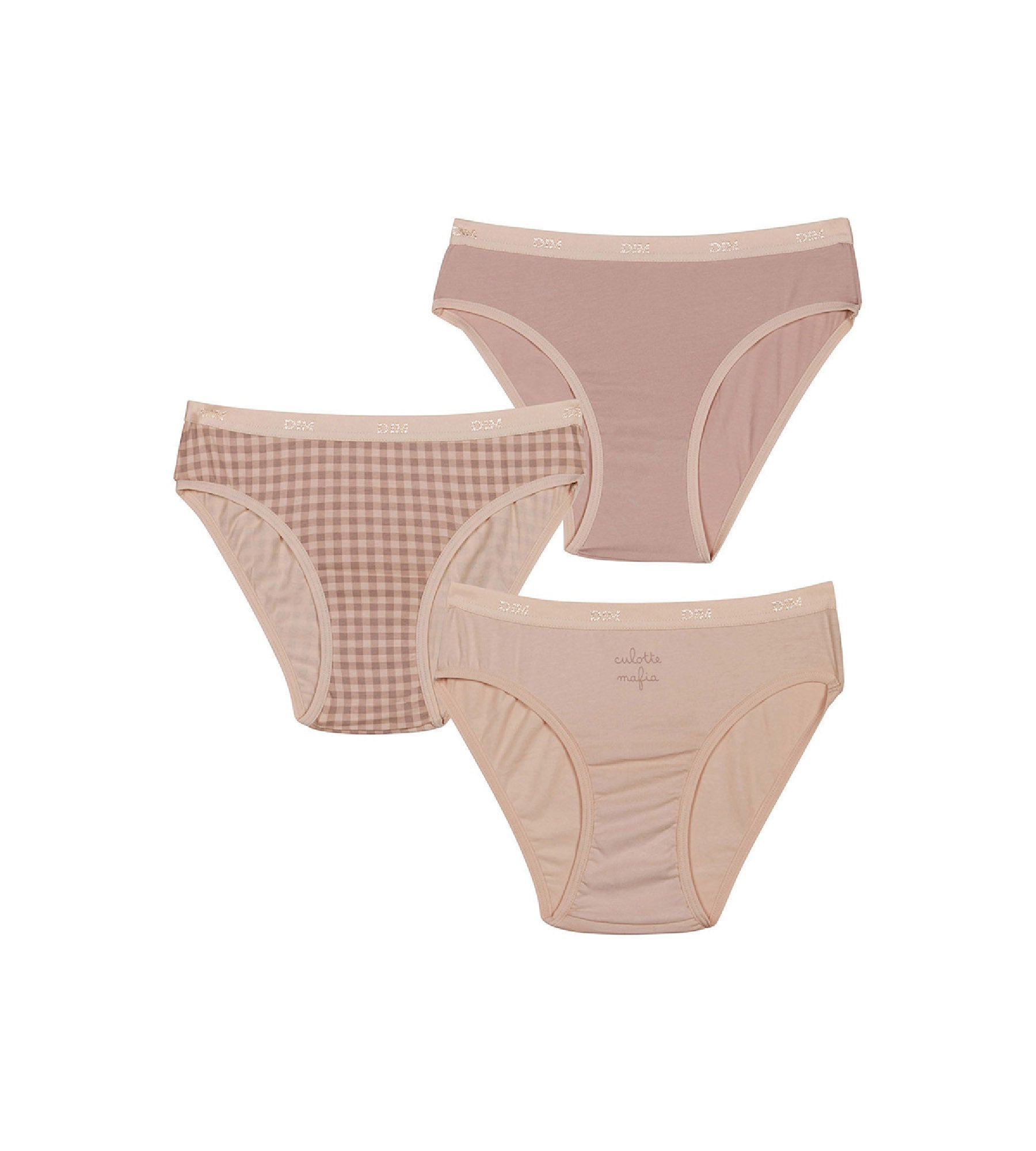 dim-les-pockets-lot-de-3-culottes-fille-coton-stretch-mauve-vichy image 1