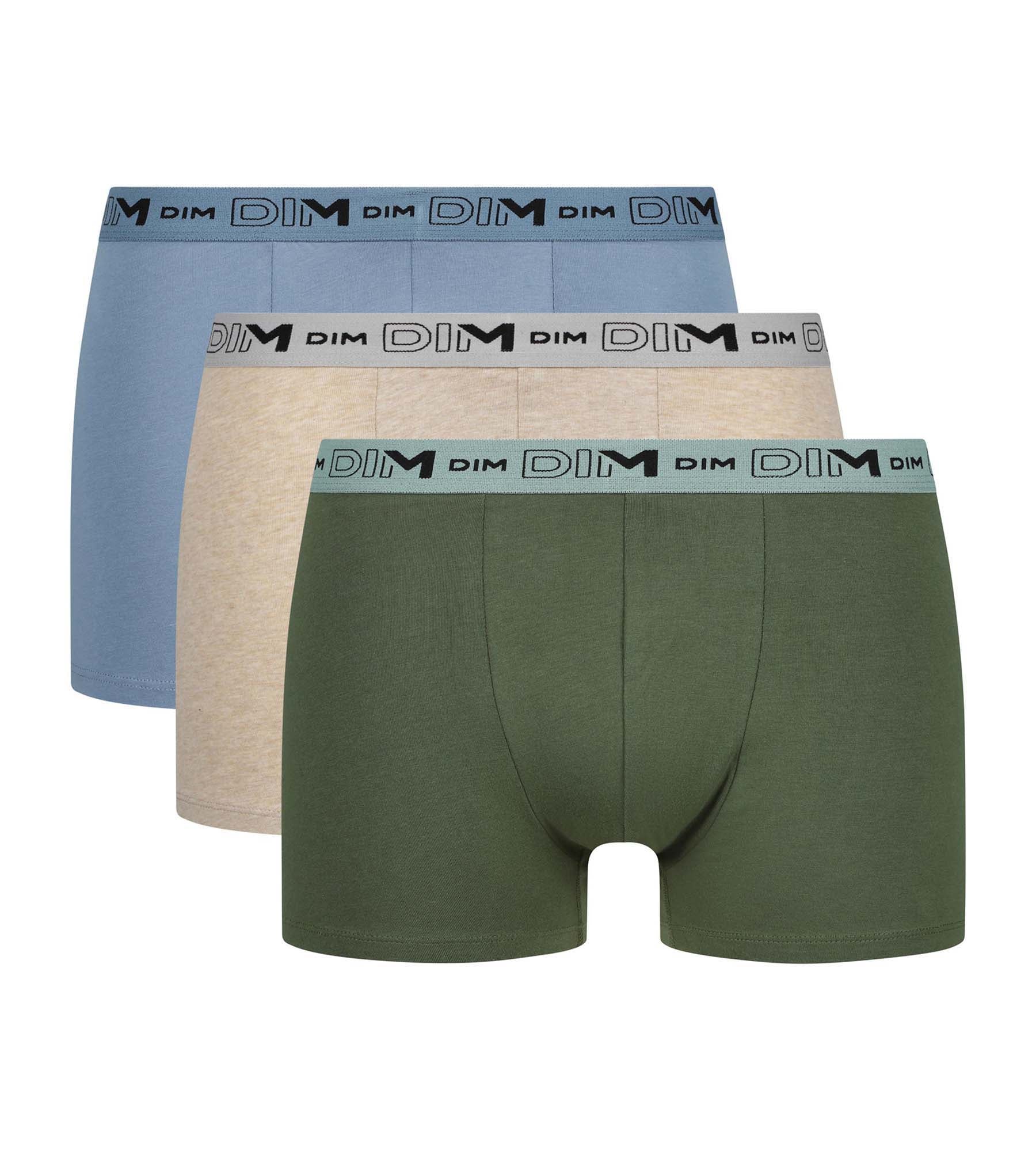 dim-coton-stretch-bio-lot-de-3-boxers-homme-beige-bleu-kaki image 3